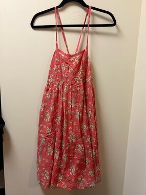 Y2K GAP Coral X Back Spaghetti Straps Midi Dress with Floral Print Pockets Small